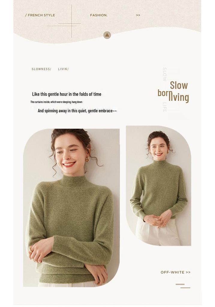 Autumn/Winter Women's Slimming Knit Cashmere Sweater with Half-High Collar
