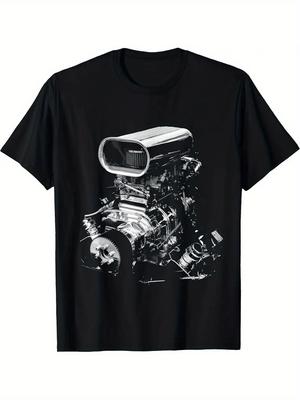Vintage Blower Big Block Racing Car Engine Graphic Automotive Design100 Cotton Oneck Short Sleeve Printed Unisexs Tshirt