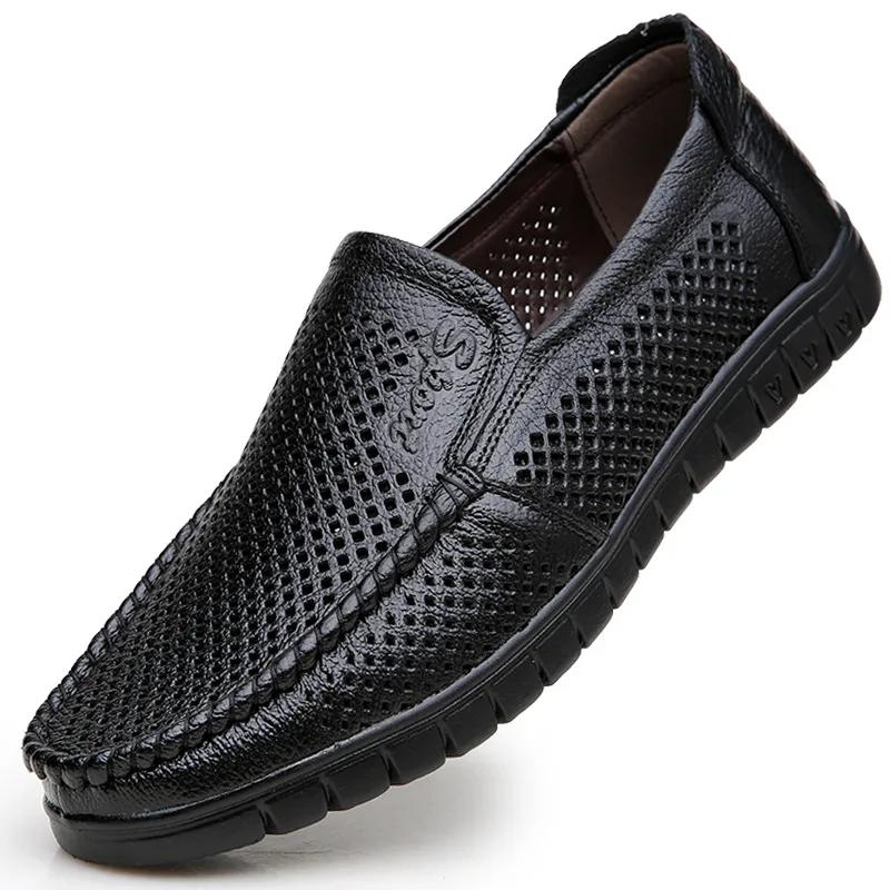 Herren Sommer Atmungsaktive Hohlsandalen Rindsleder Echtes Leder Weiche Sohle Leder Ballerinas Slipper Freizeitschuhe2025