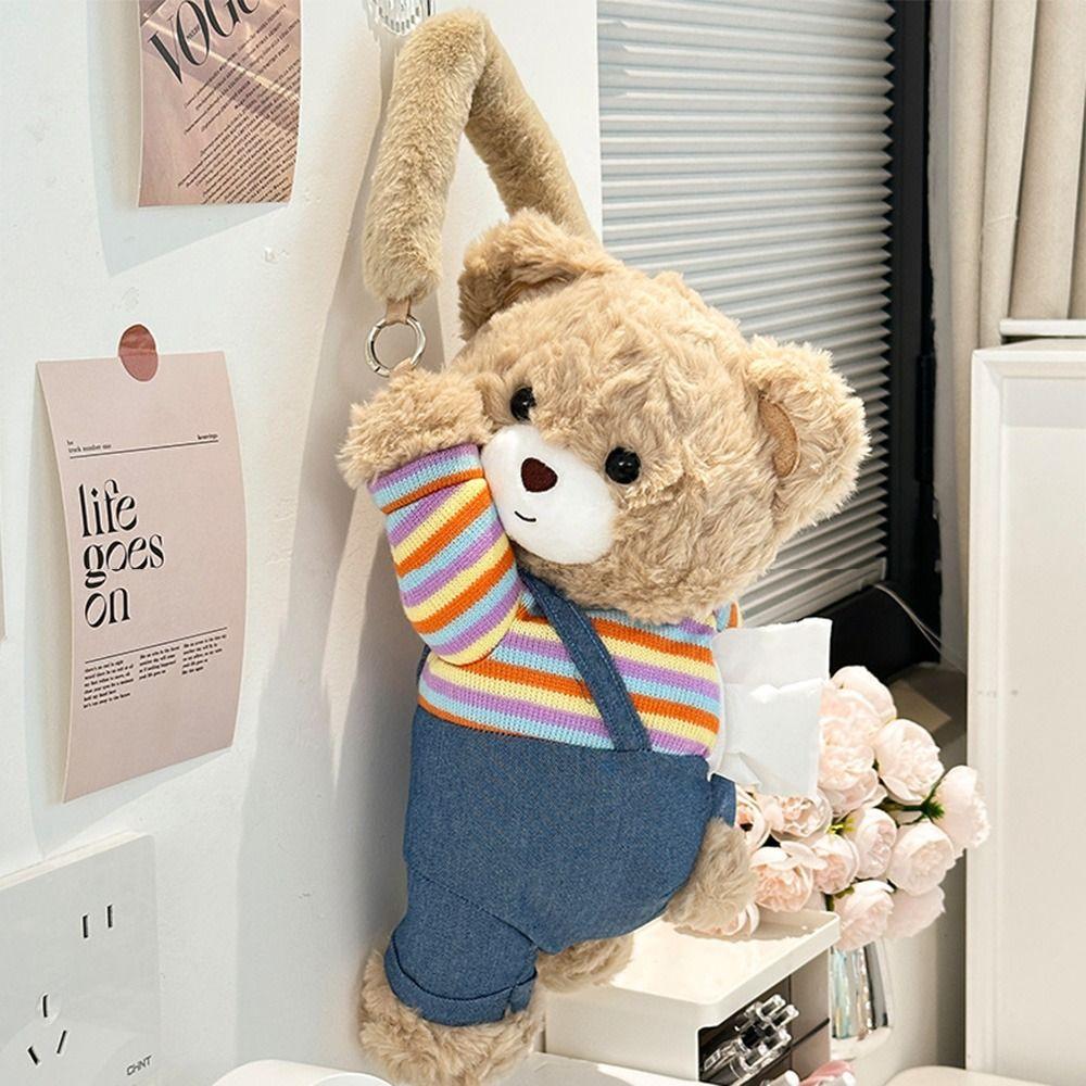 Creative Plush Bear Vehicle Tissue Bag Cartoon Hanging Tissue Holder  Living Room