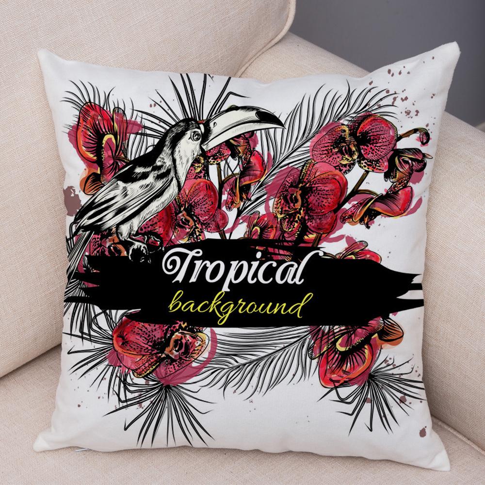 Exotic Flower Cushion Cover Orchid Palm Leaf Design Decorative Throw Pillow Case Living Room Bedroom Sofa Decor