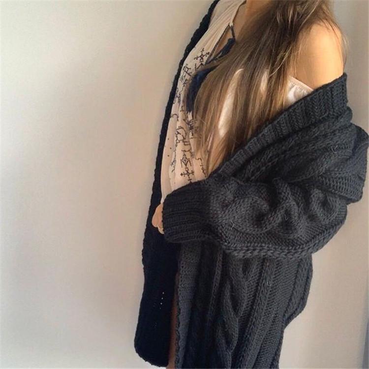 Sweater Women's Autumn and Winter Medium and Long Loose Twist Knitted Cardigan Female Cardigan