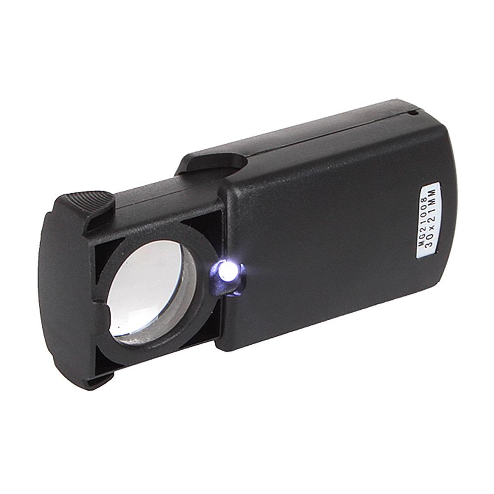 ABS Black Handheld Pull Type Jewelry Magnifier 30X Small Pocket Magnifying Glass with LED Light Source