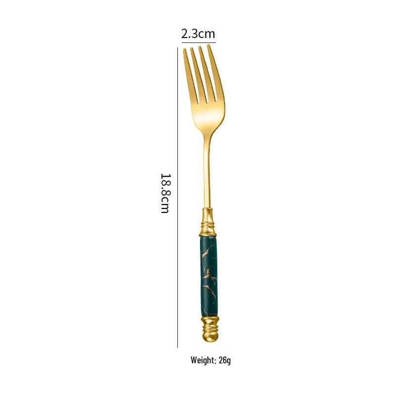 Emerald Marble Pattern 5-Piece Cutlery Set: Stainless Steel Knife, Fork, Spoon with Ceramic Handles
