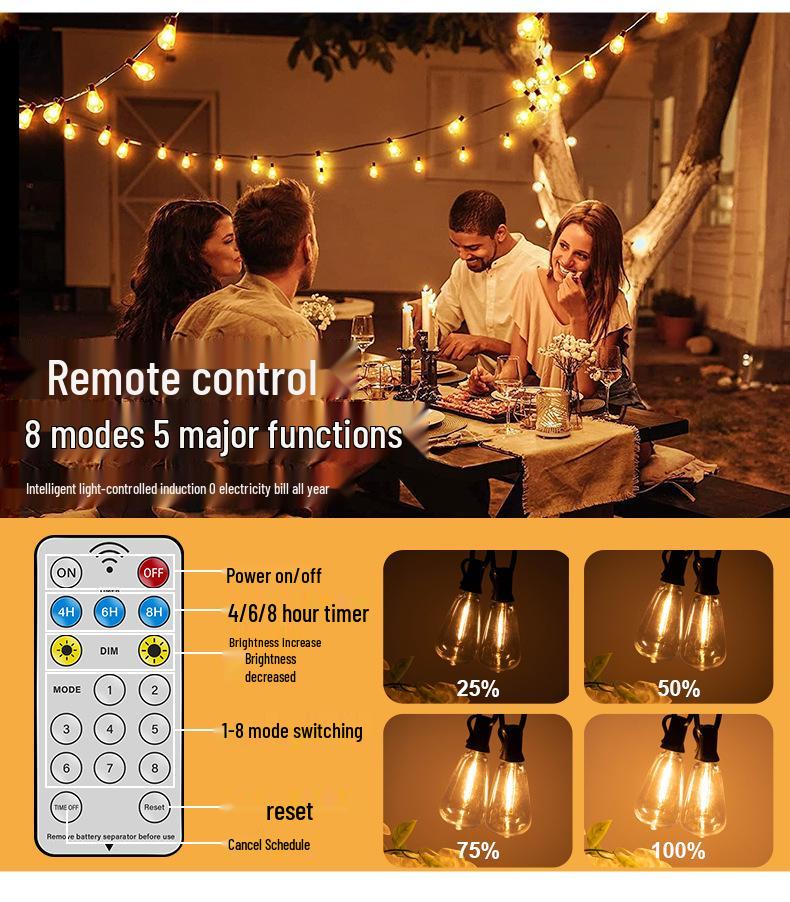 Smart Remote ST38 Solar LED String Lights - Waterproof Decorative Atmosphere for Outdoor Weddings and Camping