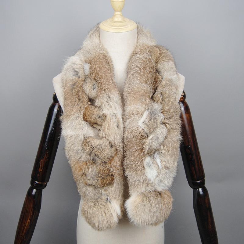 2026 New Arrival Winter Real Rabbit Fur Scarf Women Long Warm Genuine Rabbit Fur Scarves Female Knit Fluffy Pompoms Fur Scarves