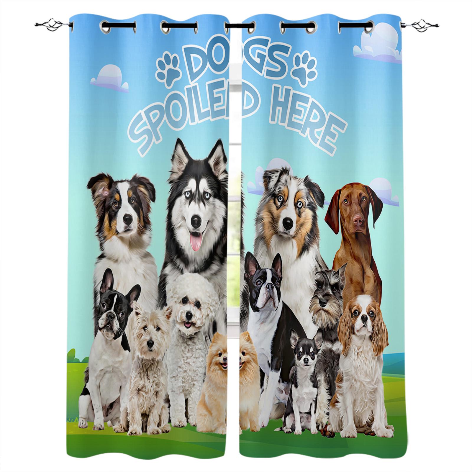 

Плотные шторы с изображением собак и мопсов для детей, декор для дома, спальни, гостиной, высокие затемняющие оконные шторы W135 x H60cm