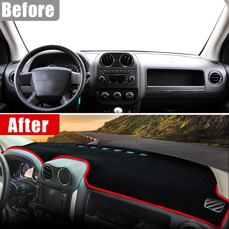 Für Jeep Compass 2009 2010 2011 2012 2013 2014 2015 2016 Auto-Armaturenbrett-Abdeckung, vermeiden Sie Lichtpad, Anti-UV-Teppiche, rutschfeste Matte