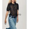 Autumn New Women's Clothing Minimalist Wave Bottom Cut Out Knitting Polo Shirt Collar Short Sleeve Tops 6236105
