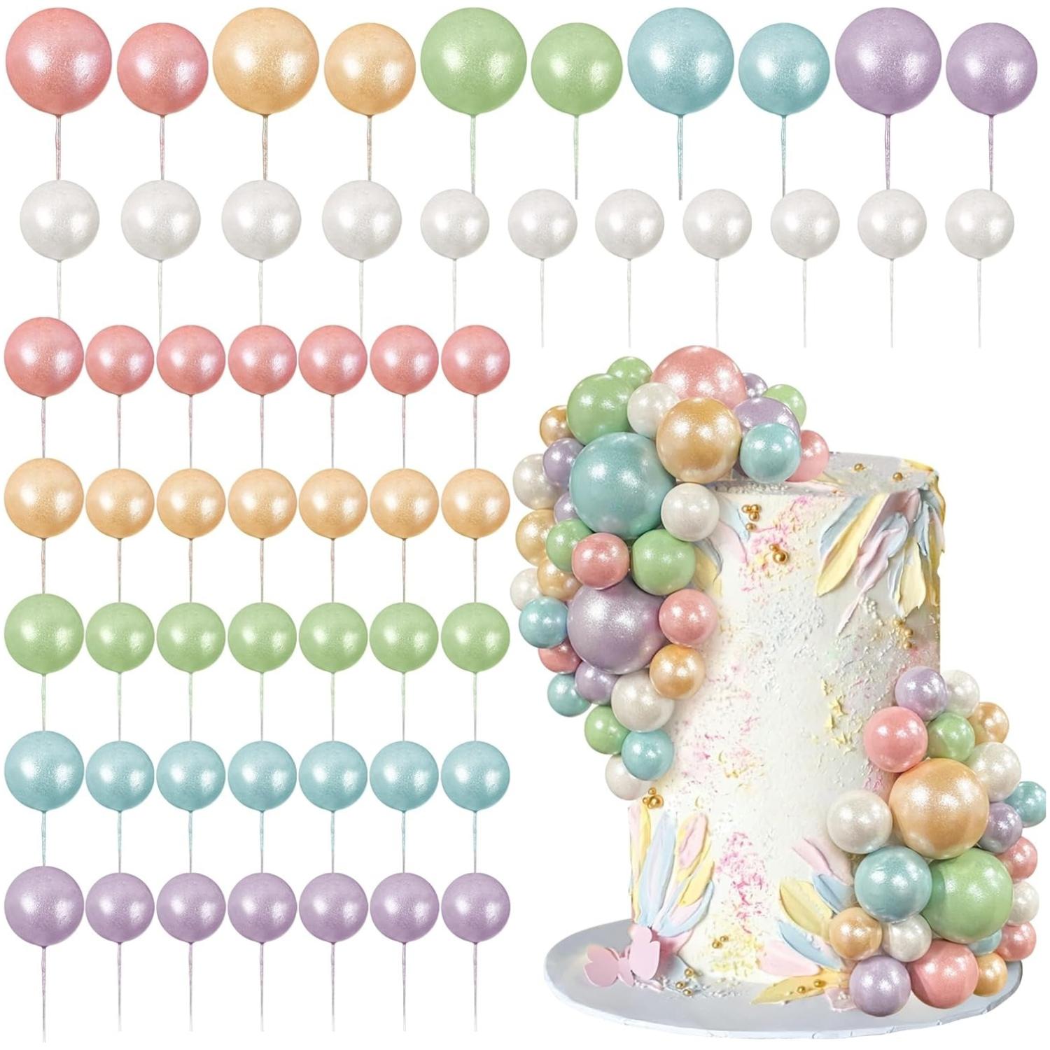 

56 PCS Ball Cake Picks Colorful Ball Shaped Cake Topper Pearl Balls Cupcake Cake Insert Topper for Birthday Party Wedding Decor