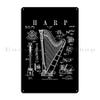 Harp Vintage Patent Harpist Drawing Print Metal Plaque Poster Wall Design Wall Mural Print Bar Tin Sign Poster