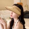 Delicate and sweet new big-brimmed empty-top sun hat summer women's UV protection and sun protection bow straw hat