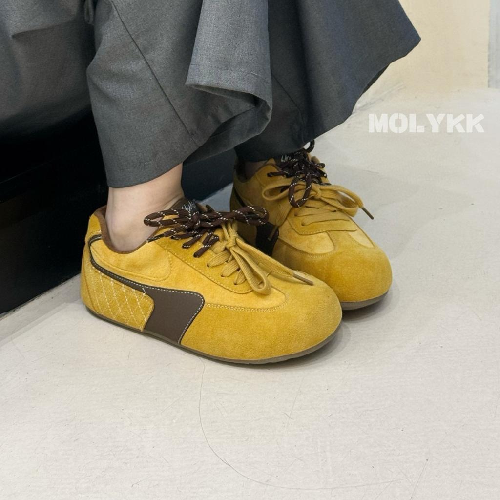 Lightweight Soft Sole~ Leather Single Ugly Cute German Training Shoes Women's 2025 Spring New Two-color Shoelaces Casual Forrest Gump Shoes.