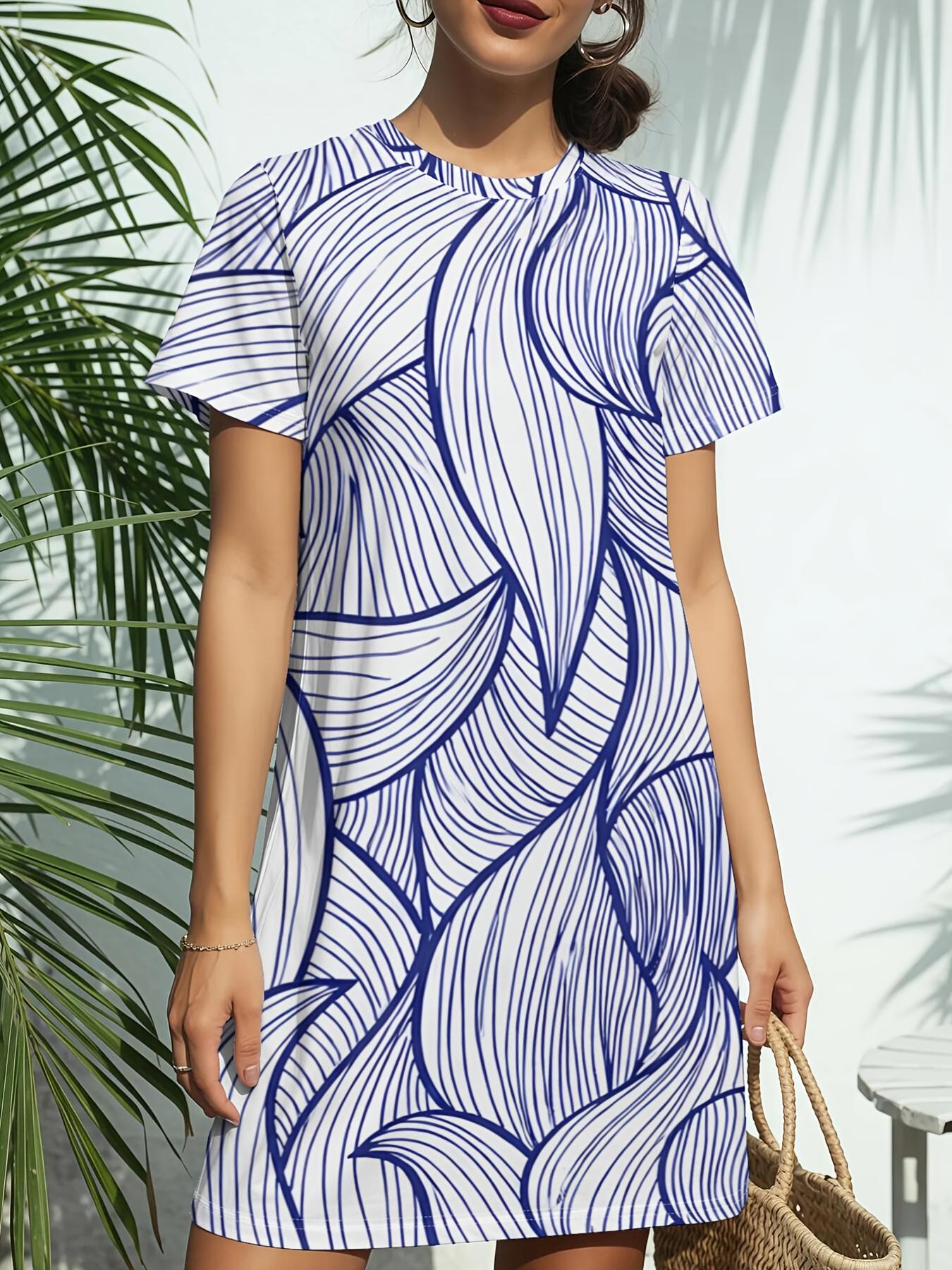 

Swirl Art Abstract Print New Women S Round Neck Short Sleeve T-Shirt Dress. American Style Trend Digital Printing. Casual And Versatile for Spring And S дубильна кора