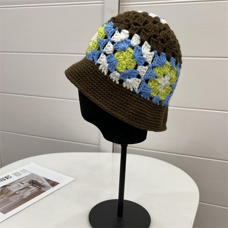 

Осенне-зимняя шерстяная вязаная крючком жаккардовая шляпа-ведро женская шапка-пуловер M（56-58cm） темно-коричневого