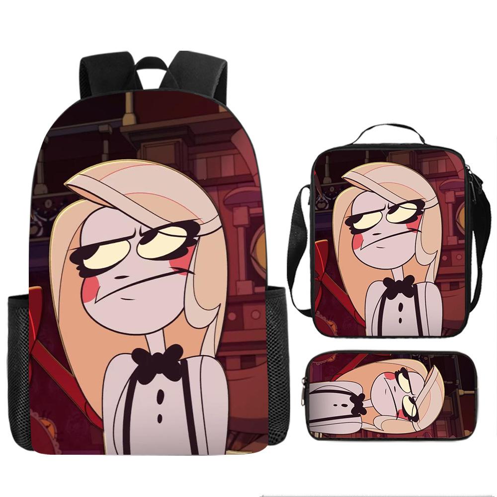 Hell Inn Hazbin Hotel student backpack cartoon backpack three piece set backpack shoulder bag pencil case