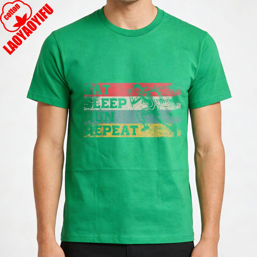 Eat Sleep Run Repeat Vintage Running Man Graphic Men TShirt Cotton Casual Clothes Sport Gift for Fitness Enthusiasts Apparel