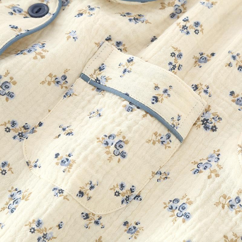 Women's Floral Double-Layer Cotton Gauze Pajama Set - Long Sleeve, Spring/Autumn