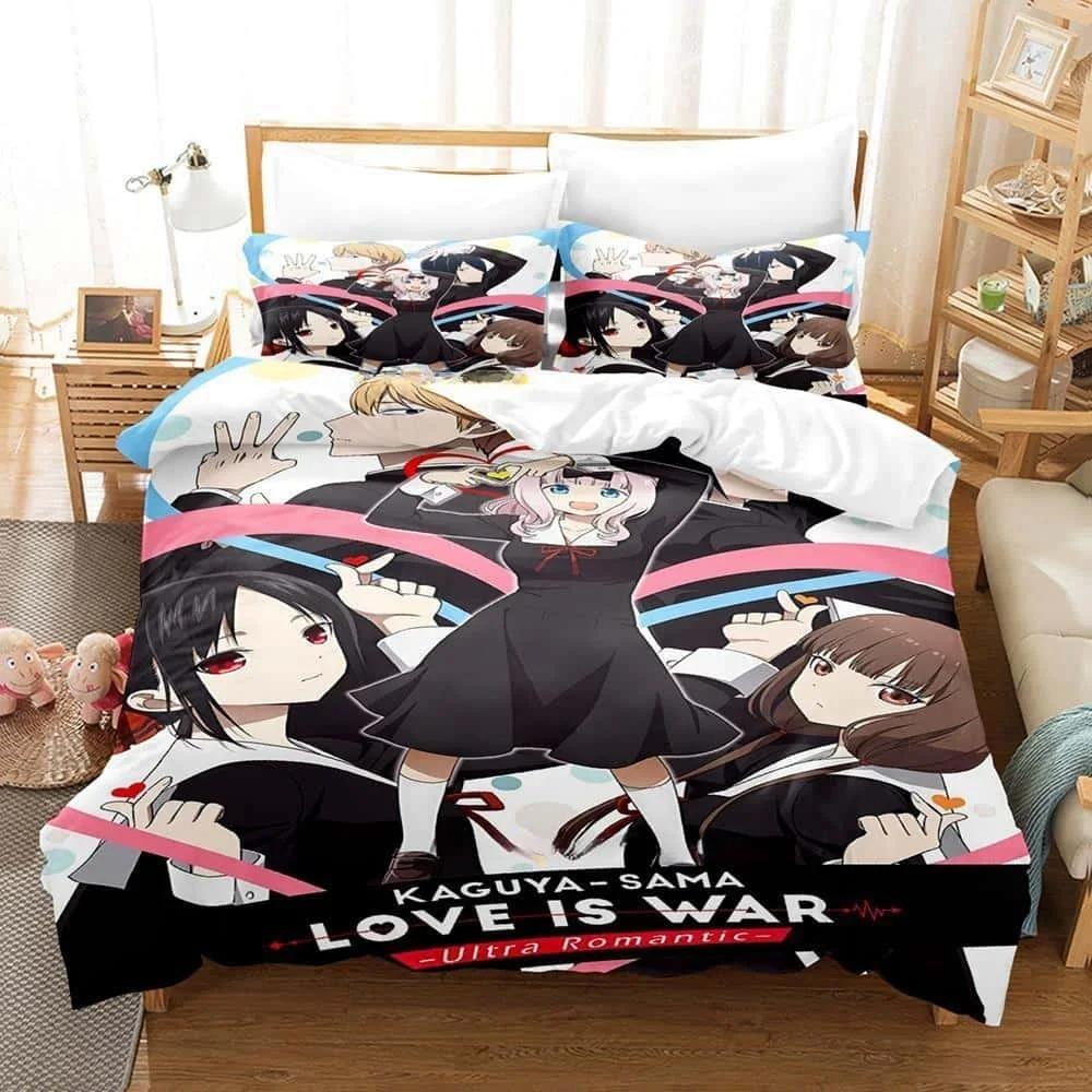 3D Print Anime Kawaii Girls Kaguya-sama Love is War Bedding Set Cartoon Anime three-piece set Adult Kid Bedroom Duvet cover Sets