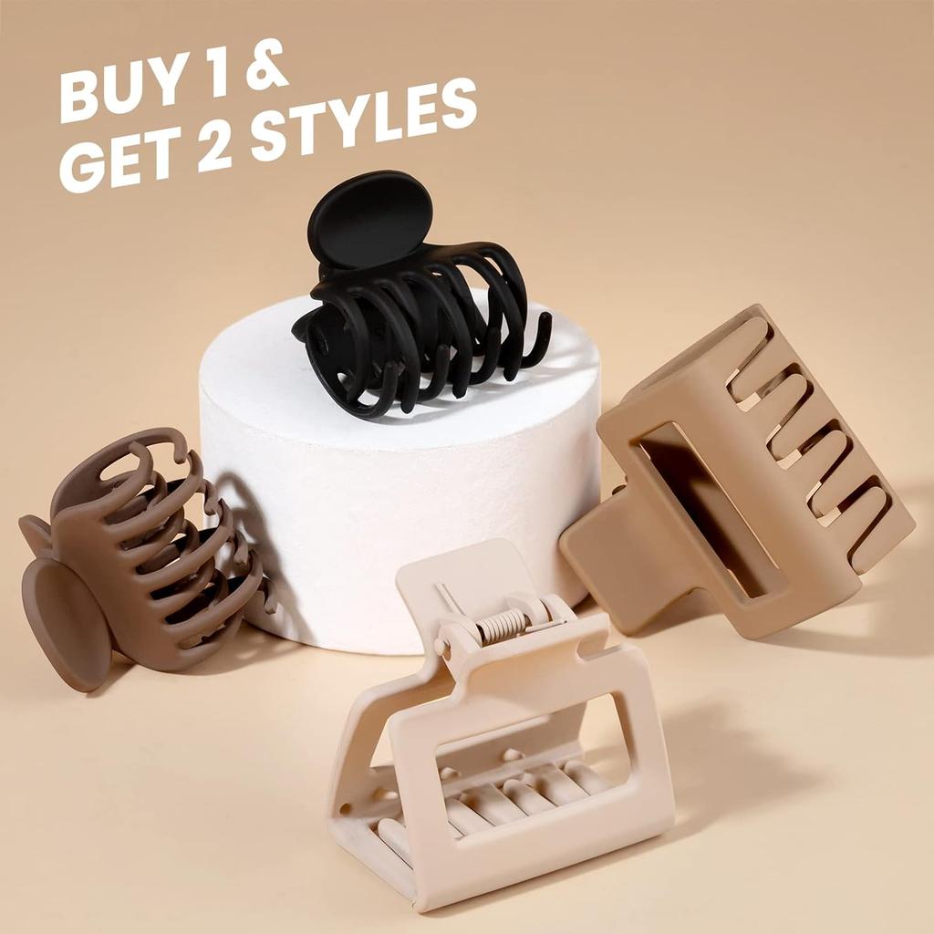 8PCS Edium Claw Hair Clips for Women Matte 2" Rectangle & 1.6" Double Row Teeth Small Hair Claw Clips for Thin/Medium Fine Hair