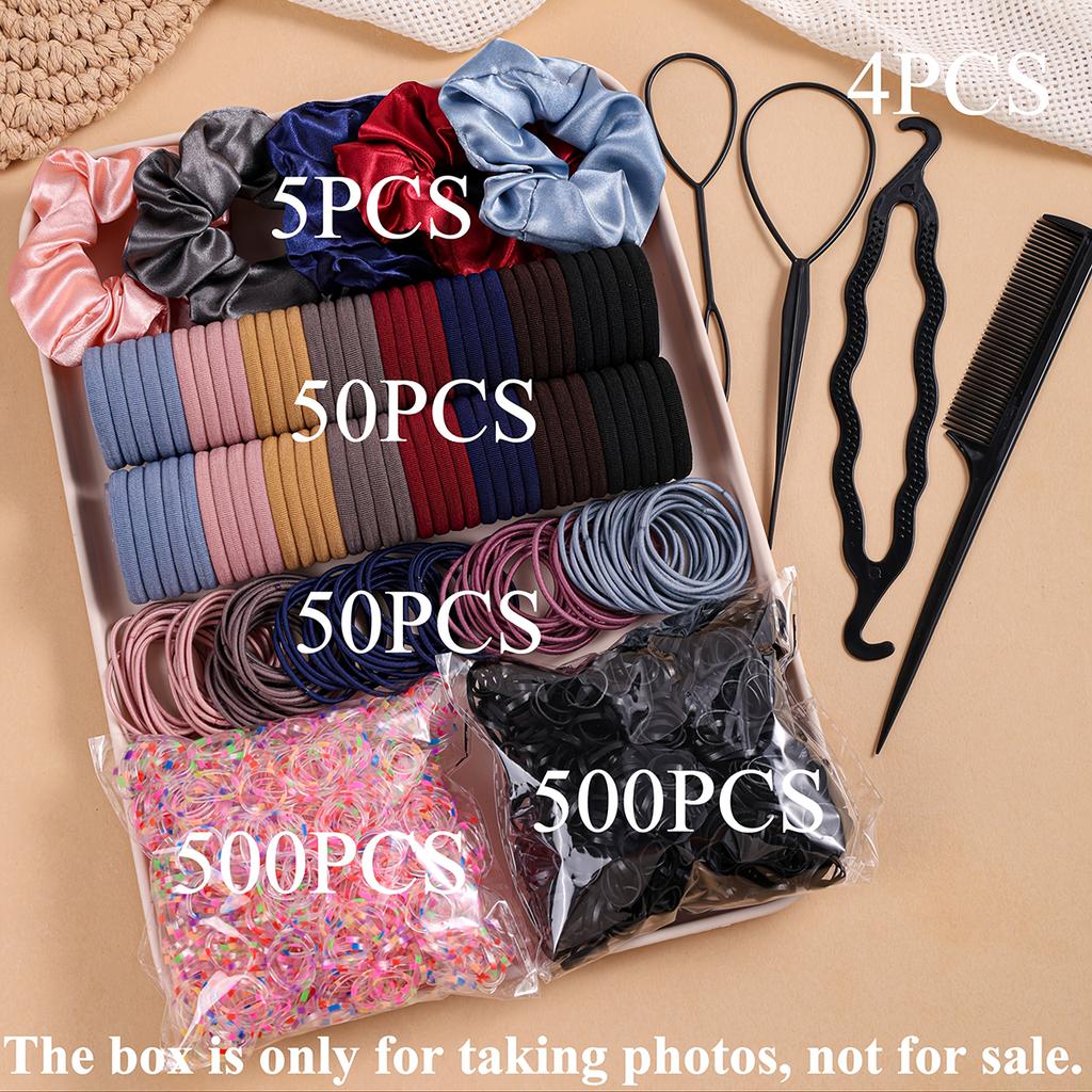 1109 Stück Damen Dunkle Haare Accessoires Set Elastische Nahtlose Pferdeschwanz Haargummis Kleine Gummibänder Modische Haargummis Haarbänder