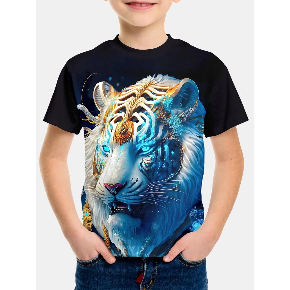 Boys' clothing 3D high-definition printed animal T-shirt street style summer comfortable casual round neck short sleeved children's T-shirt