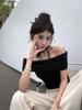 French Off Shoulder Short Sleeved T-shirt Female Summer New Pure Style Slim Elastic Short Blouse Korean Fashion Casual Tops Ins