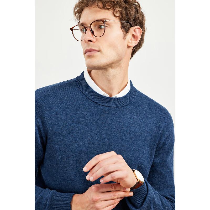 Septwolves Men's Seamless Round Neck 100% Wool Sweater