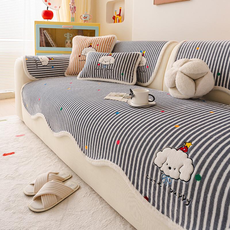 

Winter Plush Cartoon Dog Sofa Cover Cute Anti Slip Dustproof Seat Cushion Modern Wear-resistant Furniture Protector Home Decor 1seat 70x70cm-1pcs сірий