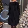 Sequin Embellished Dress Women Round Neck Lace-up Strap Shiny Patchwork Long Sleeves Midi Spring Party Loose Solid Color Knee Length Autumn