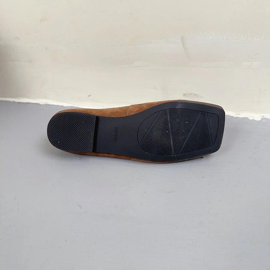 Johnature Square Toe Buckle Shallow Fashion Pumps Versatile Genuine Leather Women Low Heels Shoes