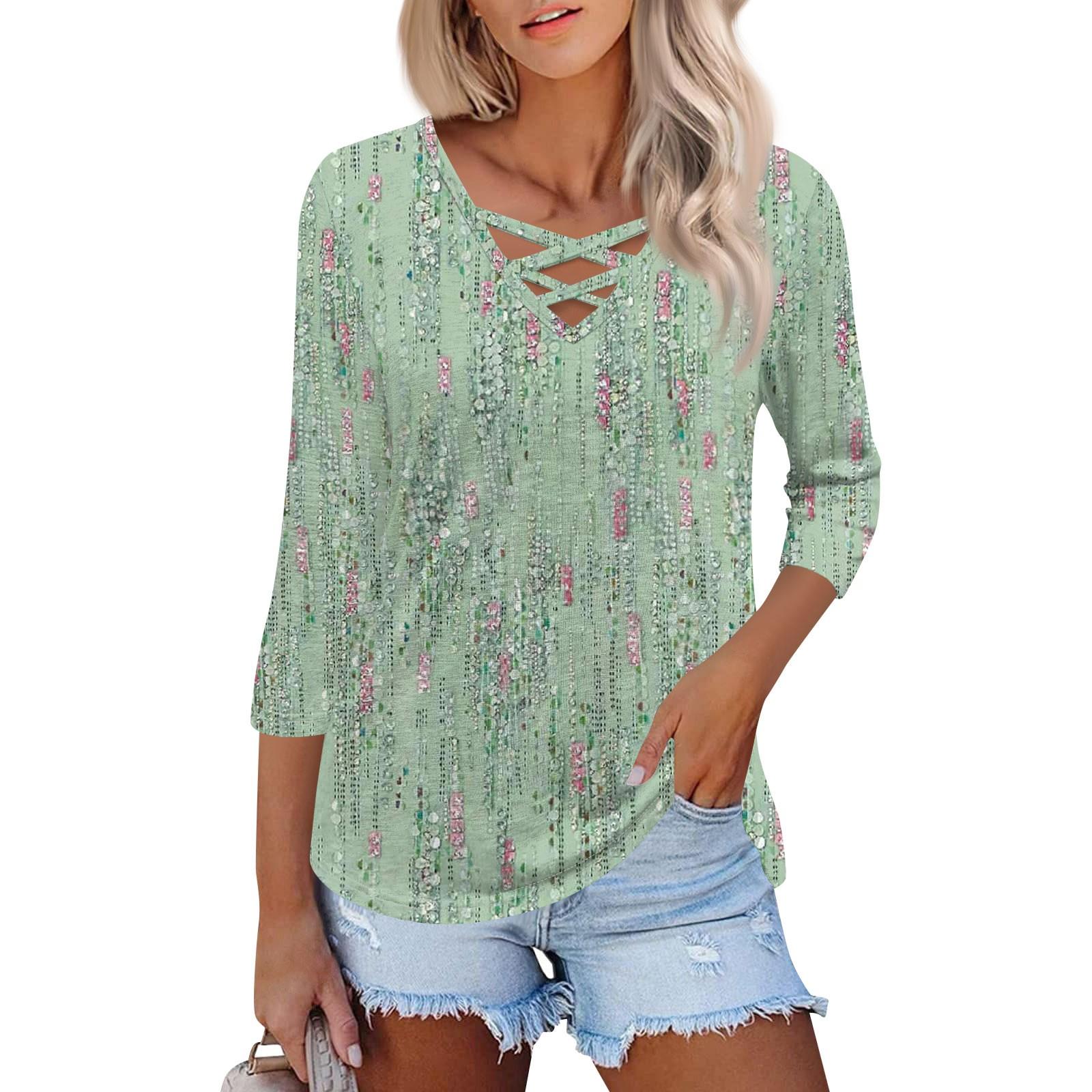 

Женская модная свободная футболка с перекрестным V-образным вырезом и семью рукавами, повседневный топ с винтажным цветочным принтом XL