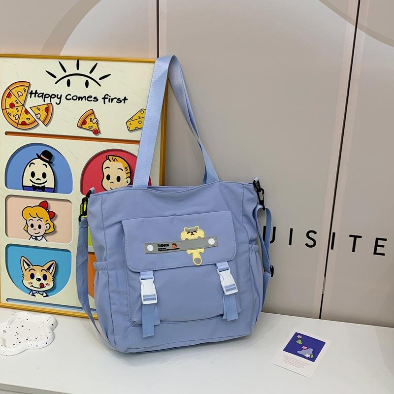 Student large-capacity portable make-up bag, simple solid color casual shoulder bag, junior high school student handbag