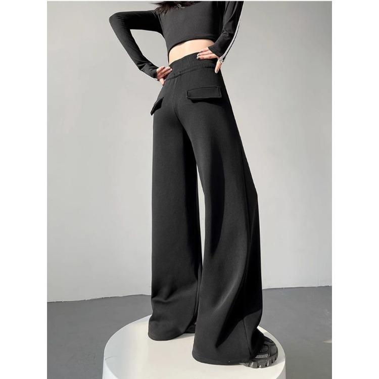 Wygodne i stylowe szare spodnie damskie w amerykańskim stylu ze sznurkiem i szerokimi nogawkami, idealne do noszenia na co dzień i do uprawiania sportu