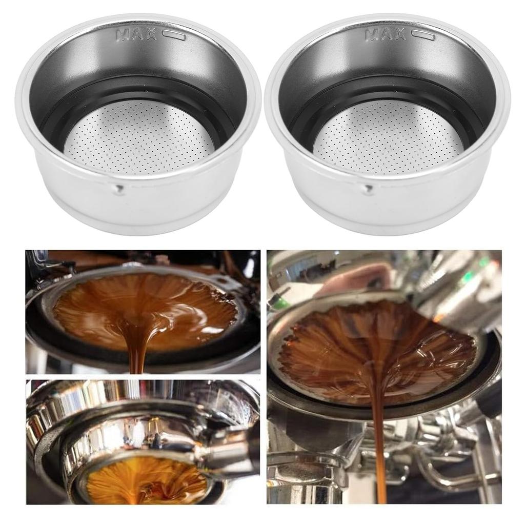 2-Piece 51mm Stainless Steel Portafilter Basket Coffee Filter, Bottomless Non-Pressurized Filter Basket, Fits DeLonghi Coffee 51mm Filter Basket