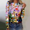 Spring and Autumn Round Neck 3D Flower Pattern Printed Top Fashionable Casual Long Sleeved Women's T-shirts