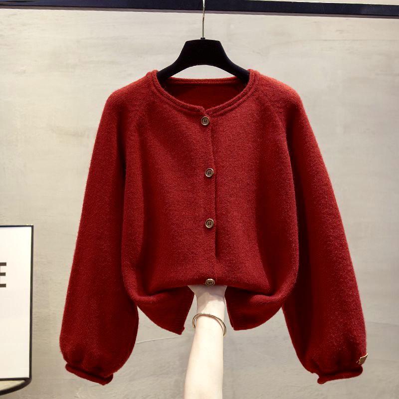 Dam 2025 Höst/Vinter Lösstickad Rundhalsad Tröjjacka - Förtjockad, Moderiktig, Bekväm Stil Kofta.