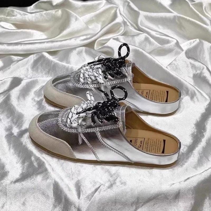 Fashion Baotou Half-slipper Women's Summer Outerwear 2025 New Double-laced Shoelace Lazy Man's One-foot Heel Cool Flip-flops