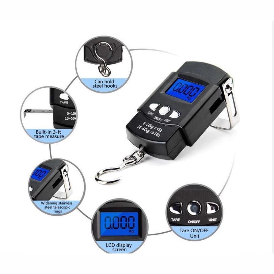 Bilance Digitali Bilancia per Bagagli Carico 50kg-10g LCD Mini Protabile Tascabile Bilancia da Pesca Elettronica da Appendere da Viaggio Tascabile Bilancia per Bagagli Strumento per Pesi