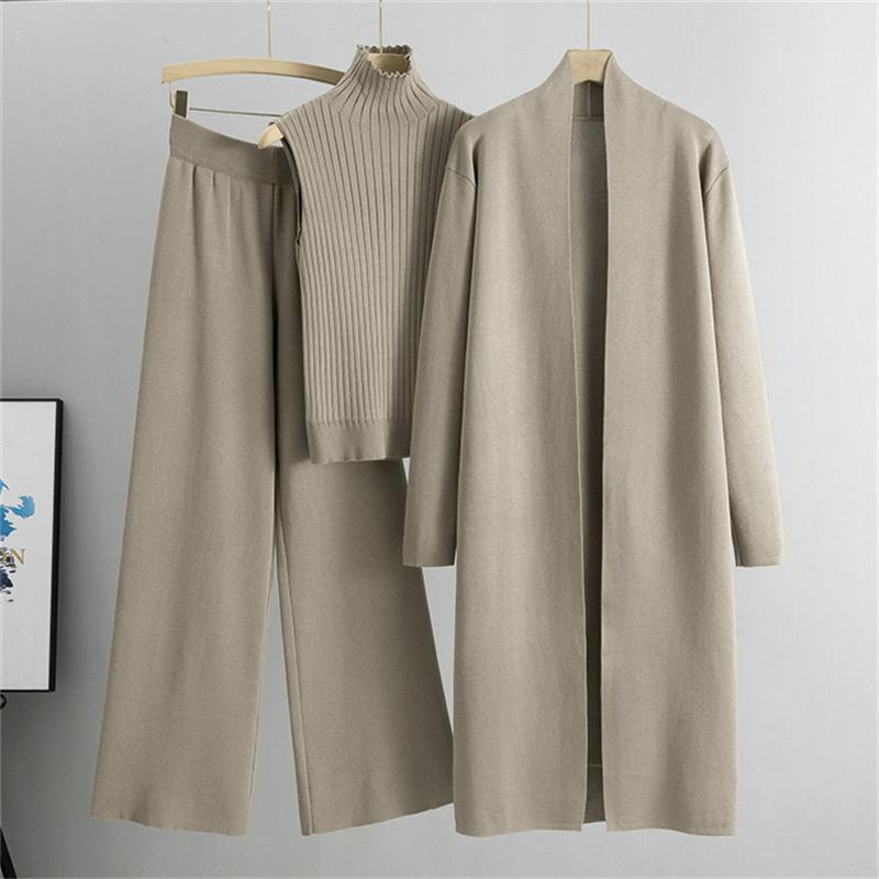 Autumn And Winter Lazy Temperament Knitted Suit Sleeveless Vest Sweater Cardigan Pants Three Piece Set