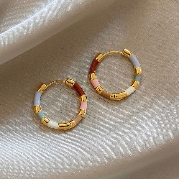 PONYKISS Tibetan Silver Colorful Enamel Round Hoop Earring for Women Minimalist Vintage Fashion  Light Luxury Accessories