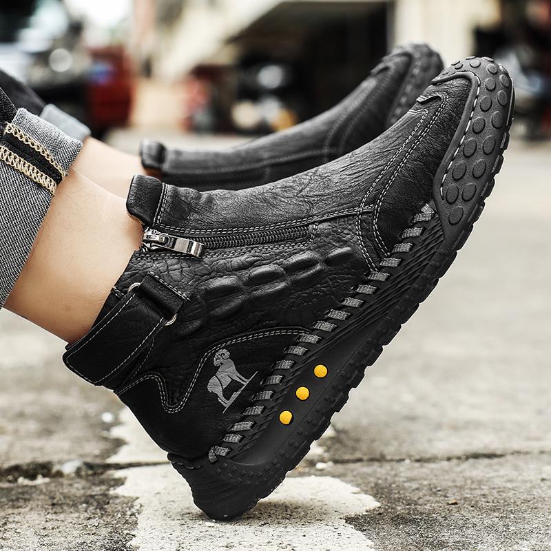 Classic Handmade Leather Boots for Men Fashion Outdoor Casual Ankle Boots Comfort Slip on Driving Shoes Men's Boots