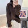 Women's Retro Half-Zip Pure Wool Lapel Sweater - Loose Knit Lazy Style, Autumn/Winter Collection
