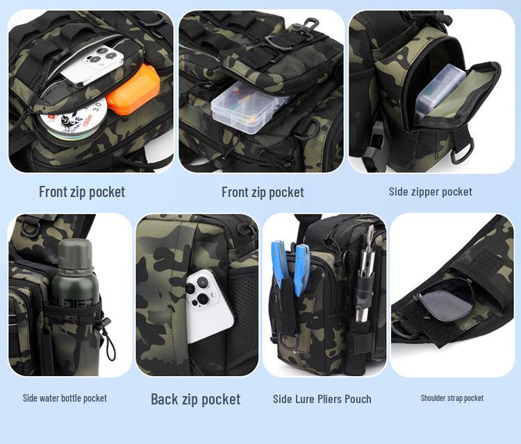 Men's Tactical Multi-Functional Fishing Waist Bag - Large Capacity, Waterproof, Single Rod Storage, Cross-Body Outdoor Backpack