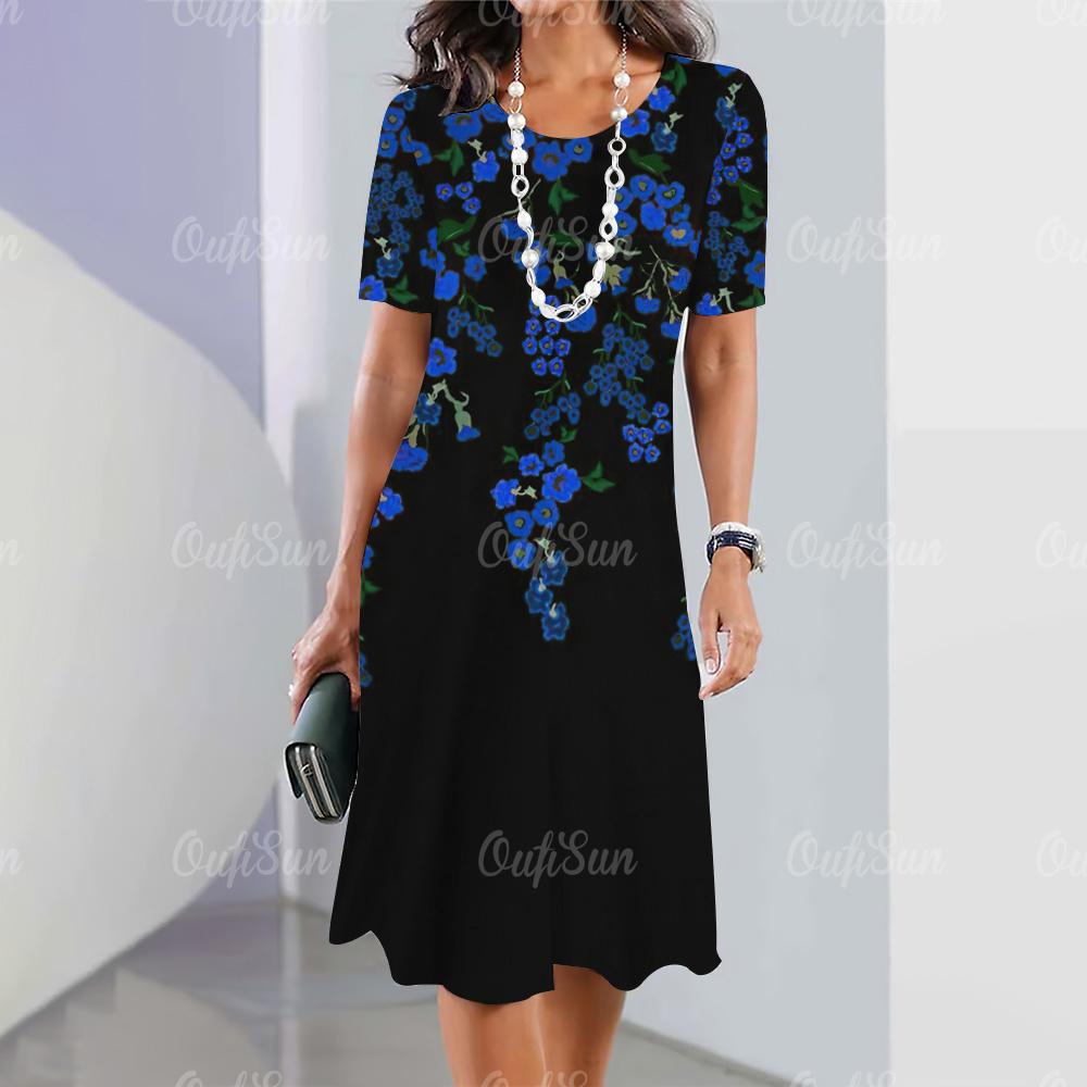 New Women's Dress, 3D Floral Print Elements, Elegant Casual Short Sleeve Dress, Y2K Fashion Women's Dress.