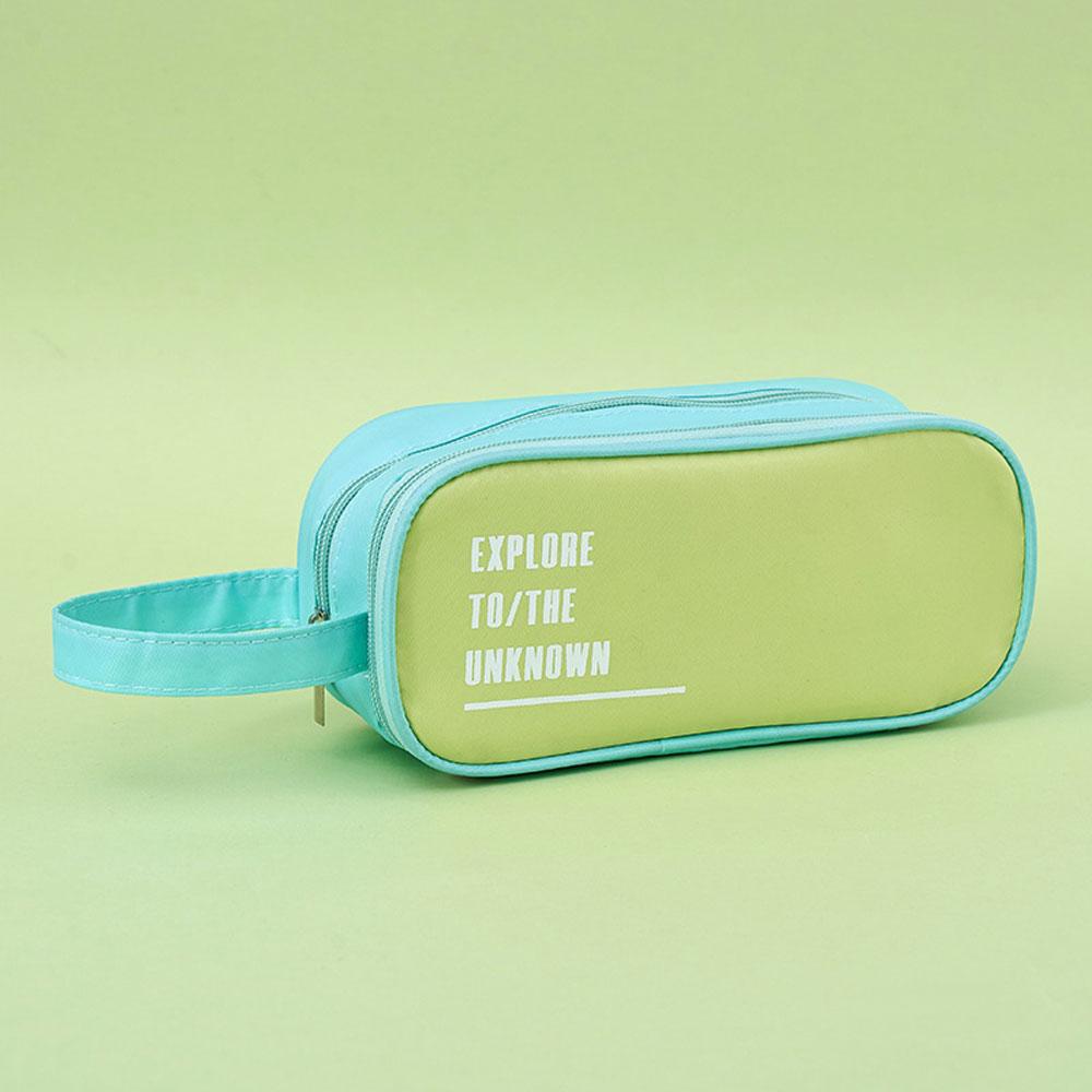 Candy Color Handheld Large Capacity Pen Bag Double Zipper Student Stationery Bag Multifunctional Pencil Case