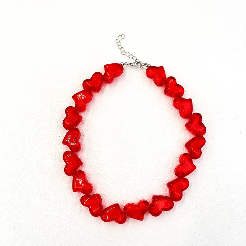 Fashionable And Popular Acrylic Red Love Necklace Bead Jewelry Accessories
