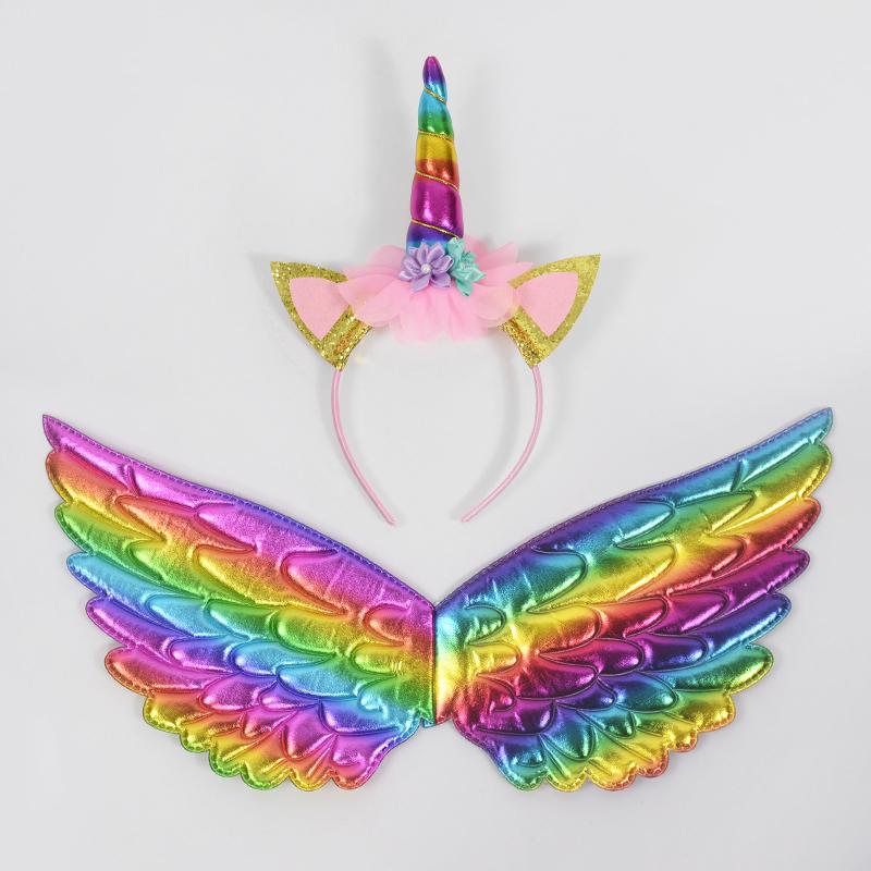 Regenboog Eenhoorn Engelenvleugels Haarband Voor Meisjes Eenhoorn Thema Verjaardagsfeest Decoratie Benodigdheden Kinder Cadeau Fee Cosplay Requisieten