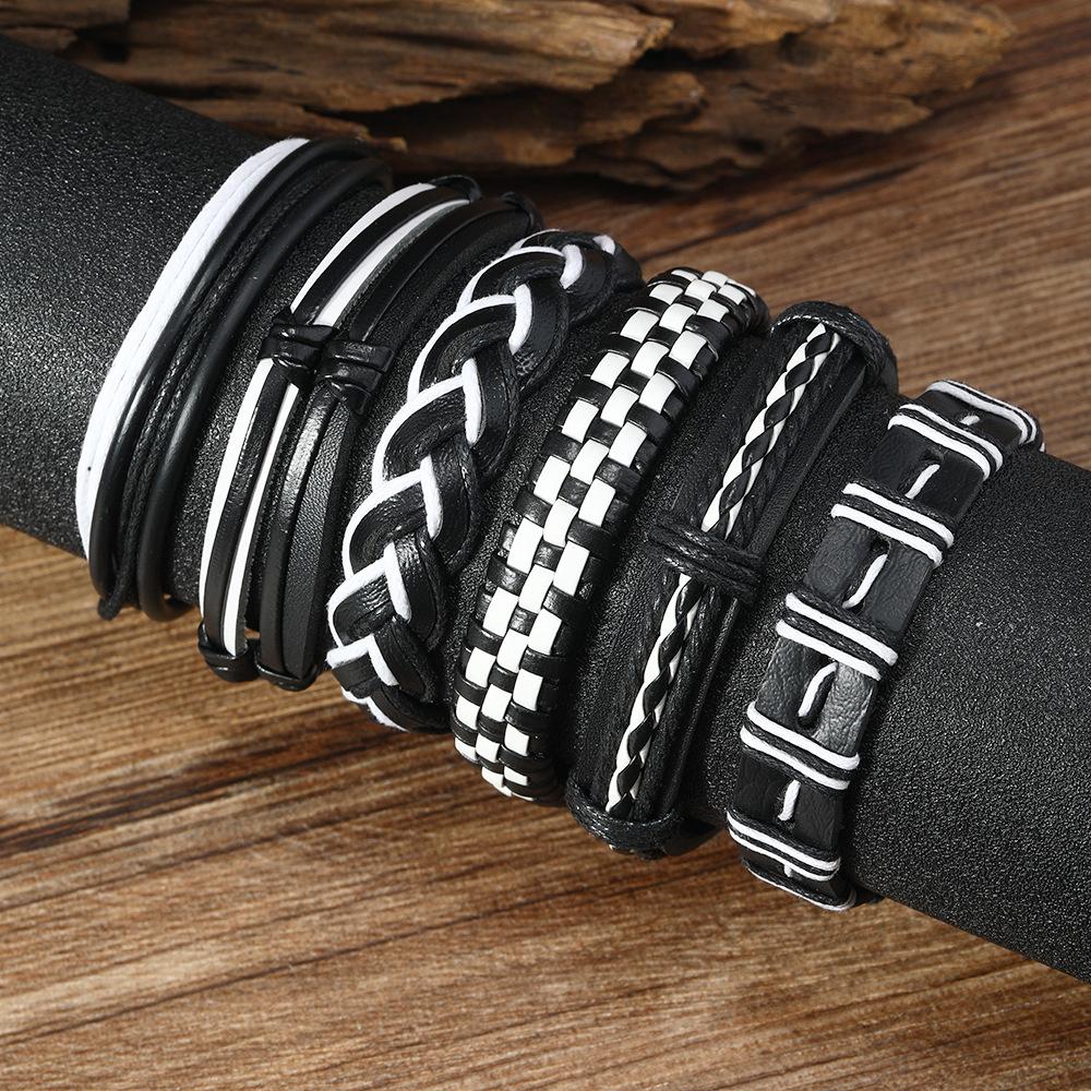 Foreign trade new street hip-hop style adjustable leather woven hand rope set, cross-border men's DIY leather bracelet