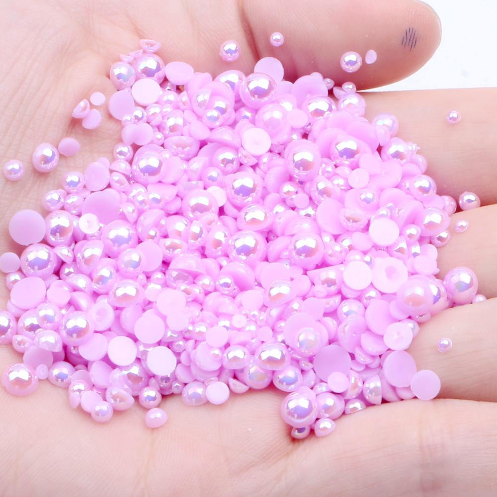 Resin Half Round Flatback Beads 2-6mm Mix Size Glue on Loose Rhinestones for Clothes Dresses DIY Crafts Scrapbook Decoration
